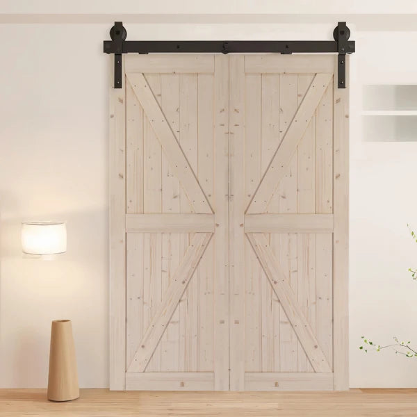 60" Bi-Folding Sliding Barn Door Hardware Kit for 2 Doors,Smoothly&Quietly,Black Track J Shape Roller-[Doors not Included]
