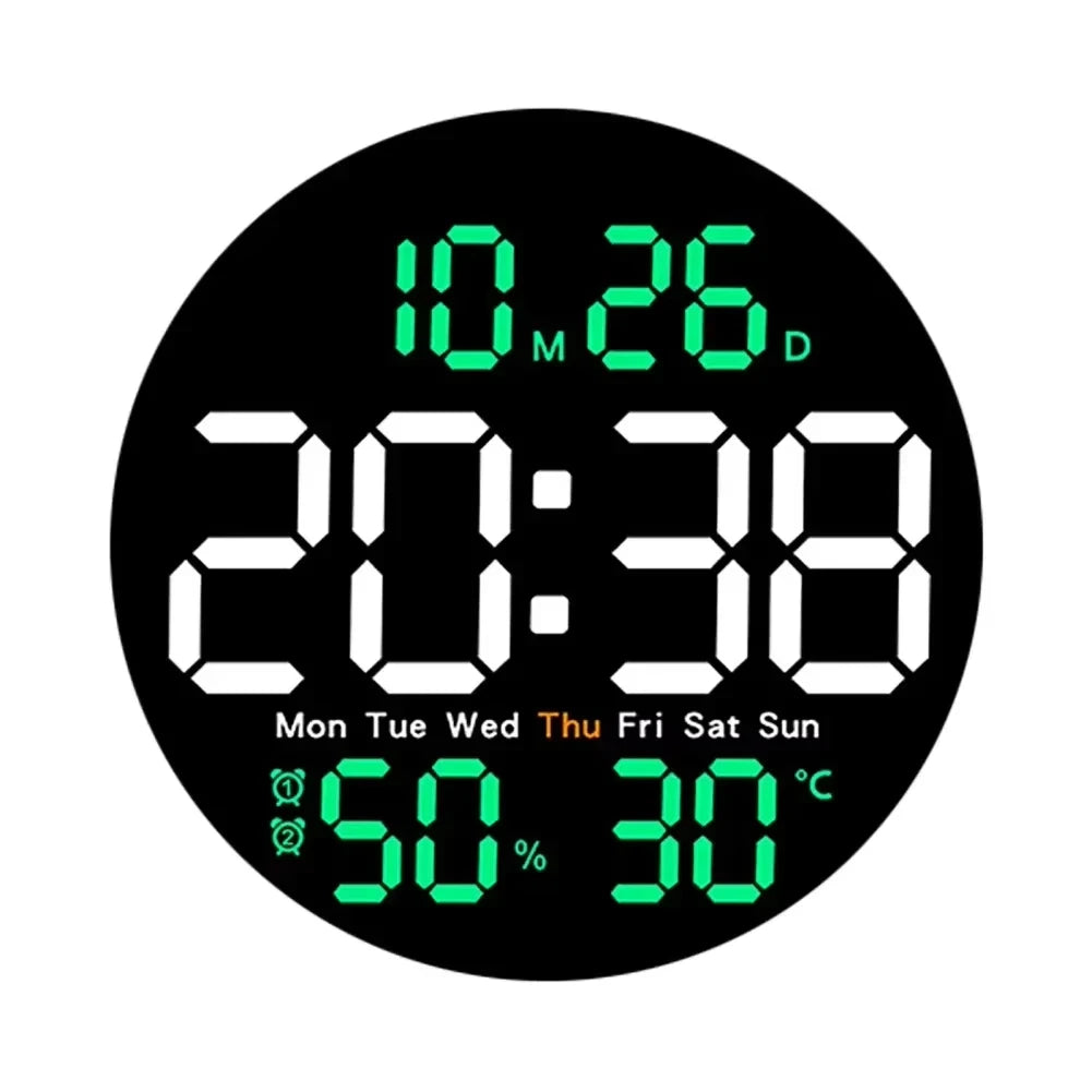 10 inch simple living room wall clock with control temperature humidity date week display countdown clock LED alarm clock