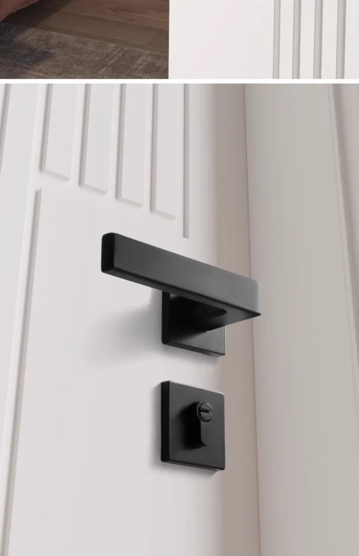 Black American Style Indoor Door Lock, Integrated Magnetic Silent Wooden Door Handle, Universal Home Bedroom Lock
