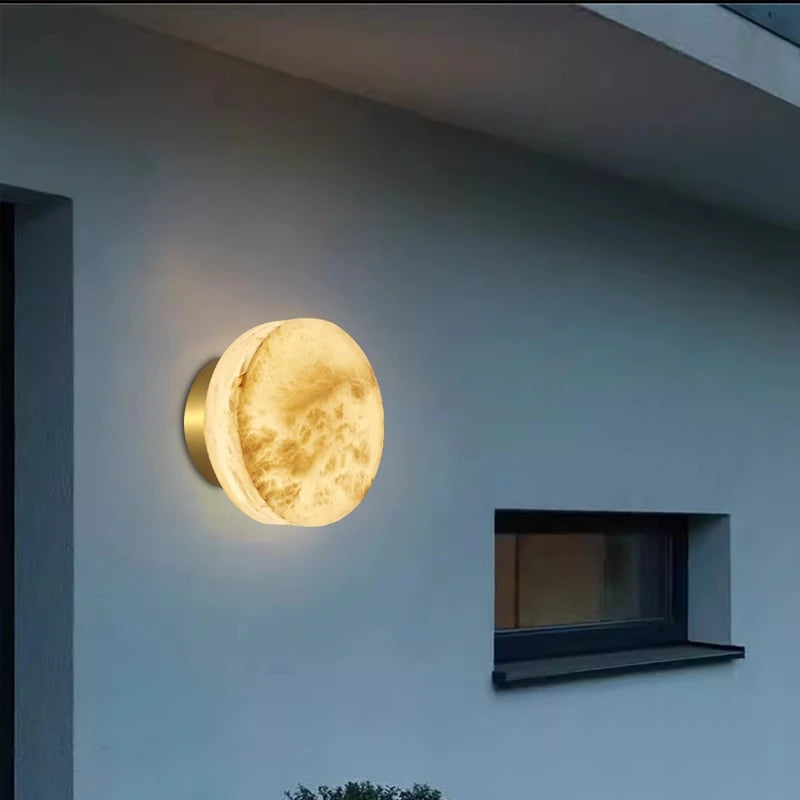 Minimalist Spanish Natural Marble Round Led Wall Lamp Nordic Simple Modern Living Room Background Wall Bedroom Bedside Lamps