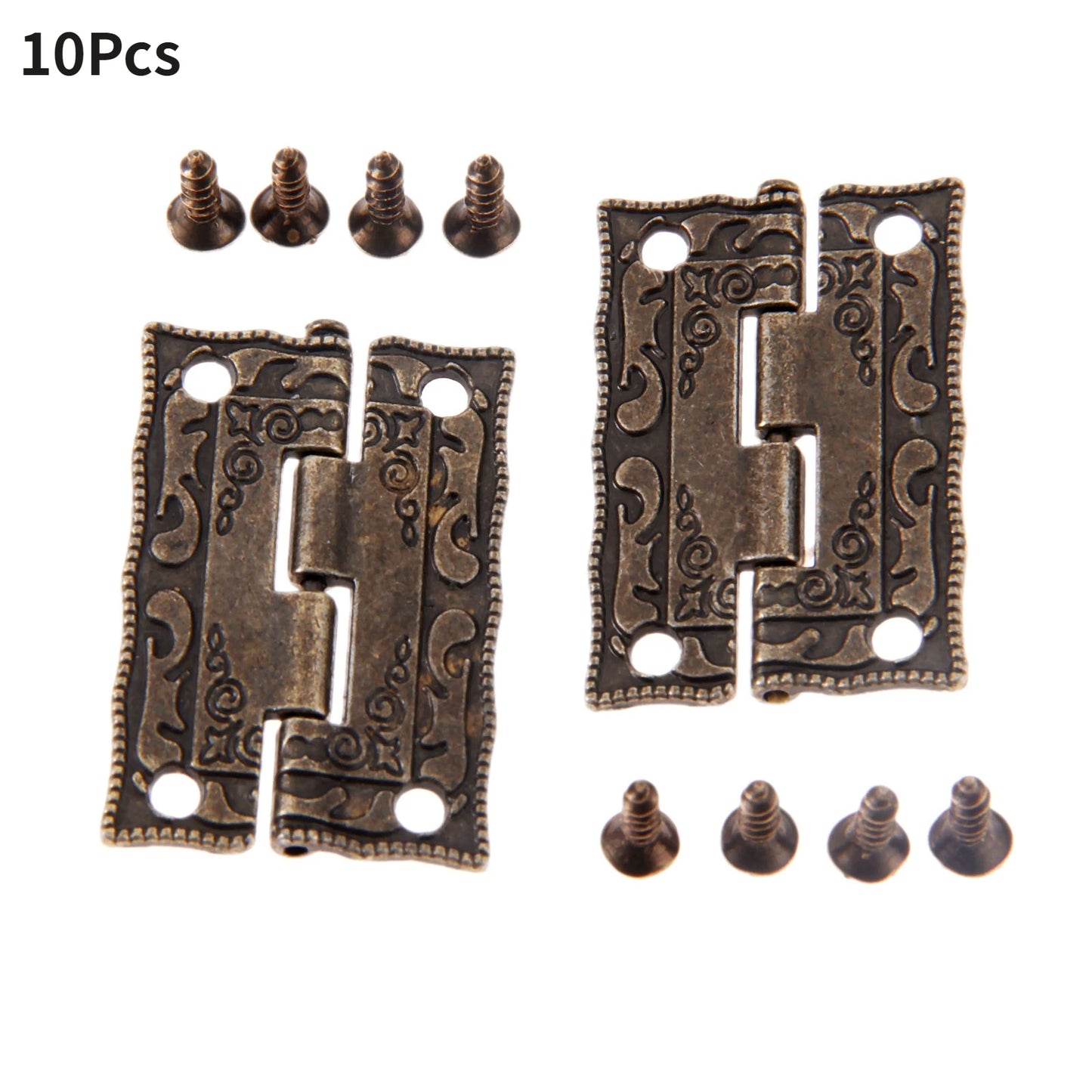 10pcs 35*23mm Decorative Mini Hinge For Jewelry Wooden Box Antique Bronze Hinges Cabinet Door Drawer Furniture Hardware + Screws