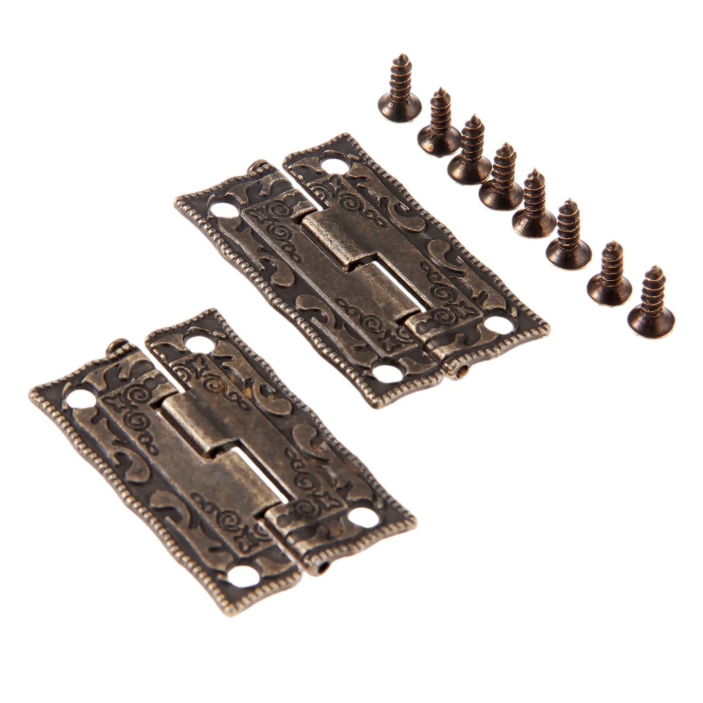 10pcs 35*23mm Decorative Mini Hinge For Jewelry Wooden Box Antique Bronze Hinges Cabinet Door Drawer Furniture Hardware + Screws