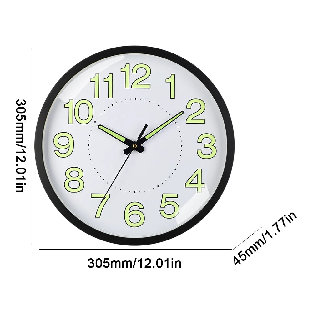 12inch Luminous Wall Clock Non-Ticking Silent Quartz Clock Energy-Absorbing Glow in The Dark Wall Time Clock for Bedroom Office