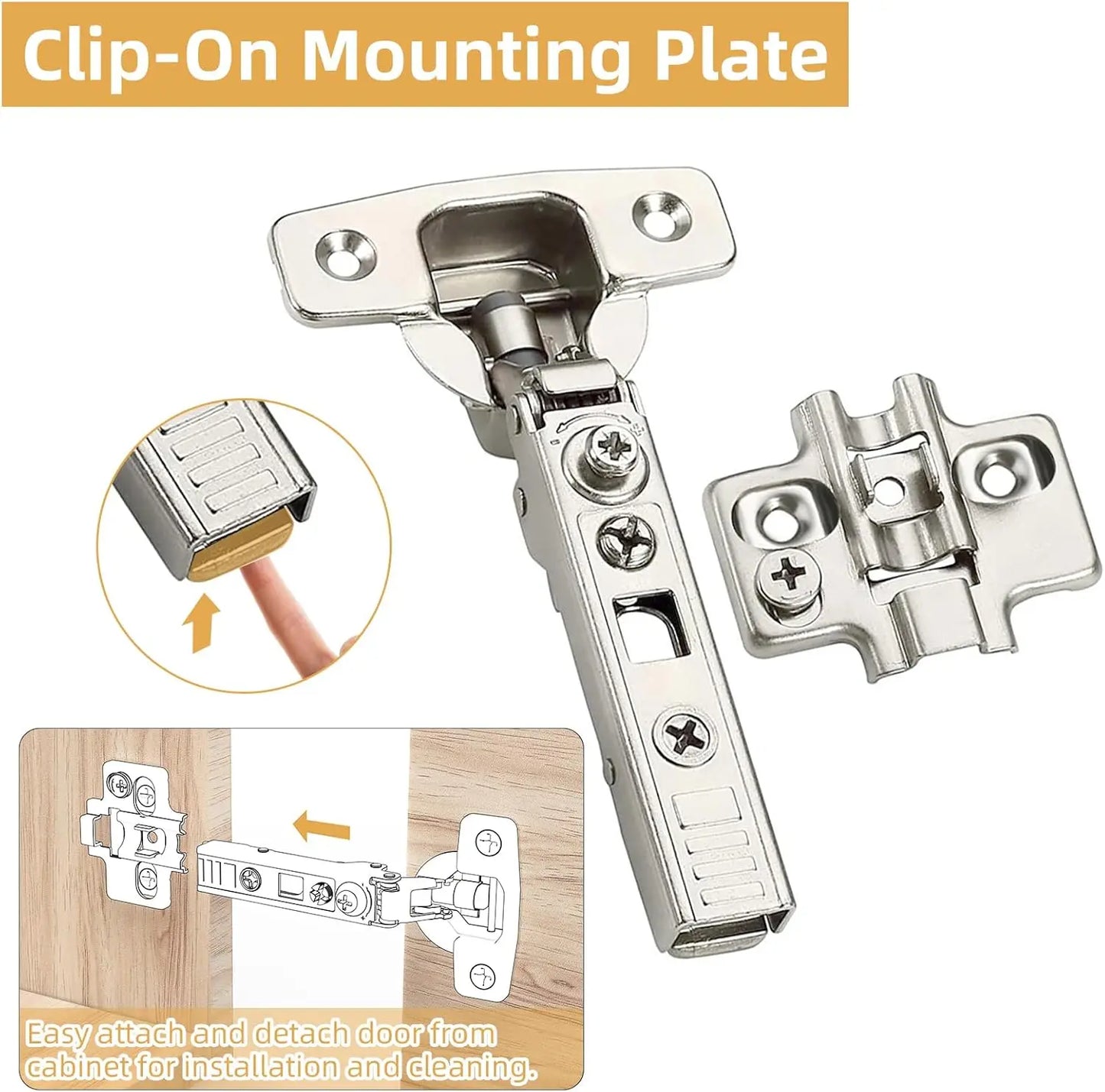Viladepot 10PCS Frameless Half Overlay Soft Close Cabinet Hinges Speed Control 4D Adjustment Hinges Clip-On 45~110° Open Angle