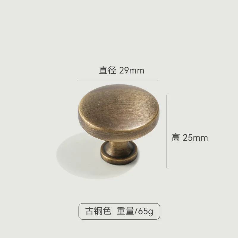 Antique French Straight-Grain Wardrobe and Shoe Cabinet Solid Brass Pull Handle in Bronze Color Exposed Knob Furniture Handle