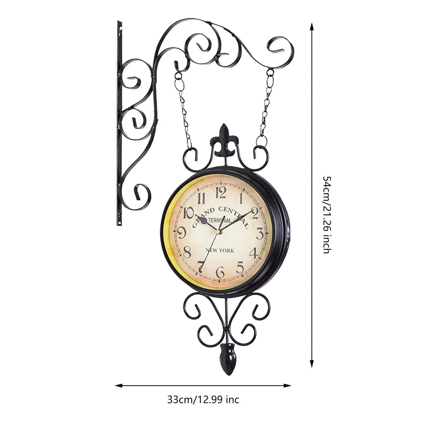 Double Sided Station Clock Round Silent Wall Clock for Kitchen Outdoor Patio