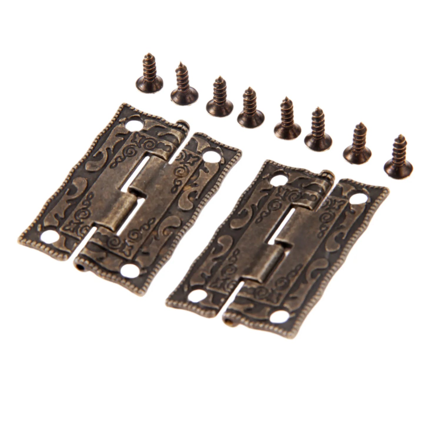 10pcs 35*23mm Decorative Mini Hinge For Jewelry Wooden Box Antique Bronze Hinges Cabinet Door Drawer Furniture Hardware + Screws