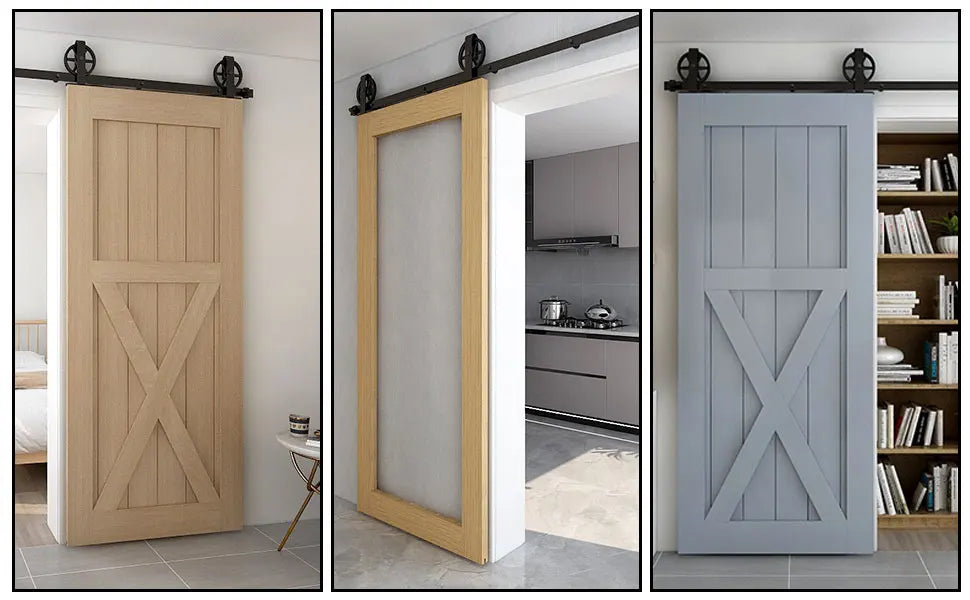 CCJH 2PCS Black Sliding Barn Wood Door Rollers Hanger Kit with Accessories (No Rail/No Doors) ,Can be Customed