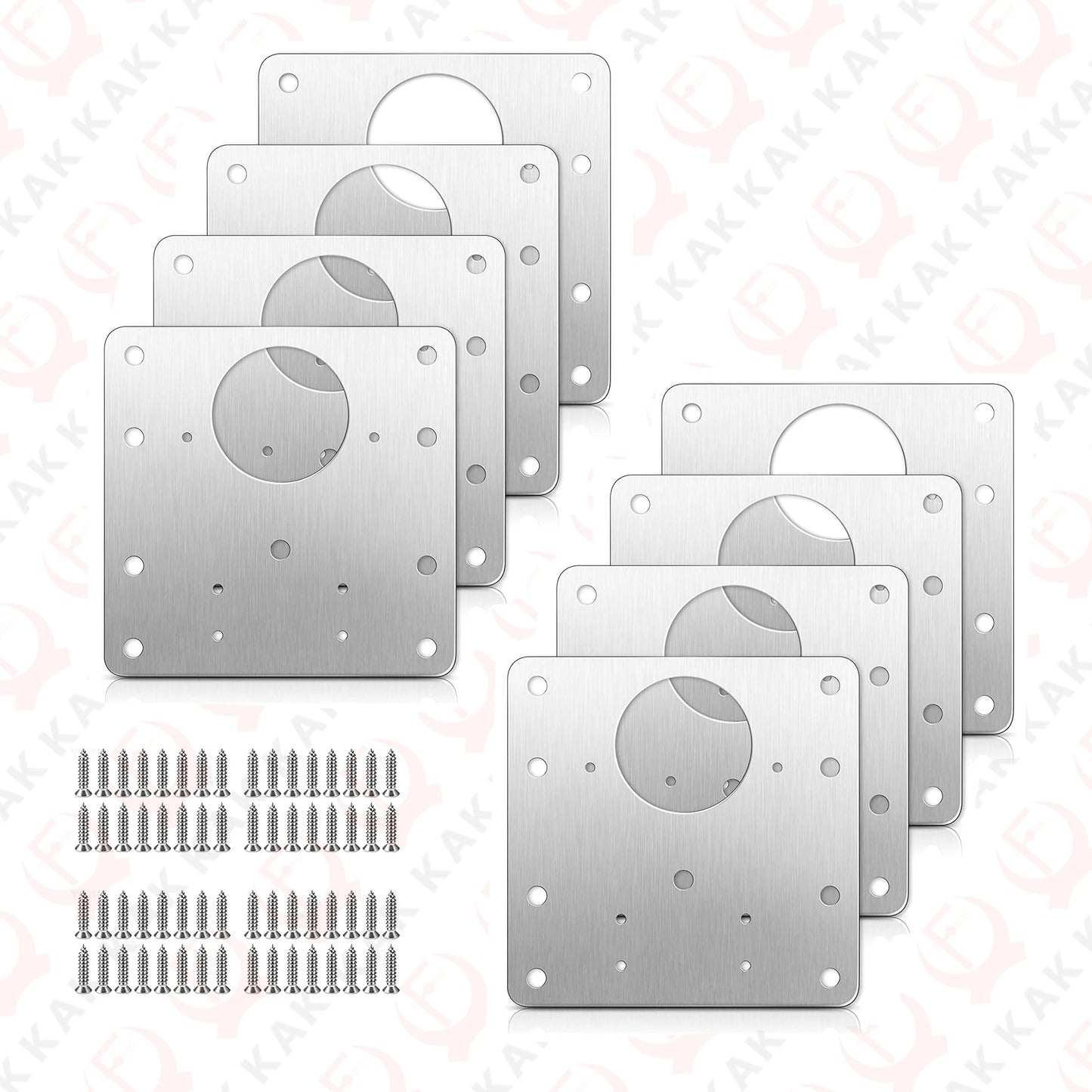 KAK 8pcs Hinge Repair Plate Brushed Stainless Steel Cabinet Hinge Fixing Plate Bracket Kit with Mounting Screws Door Hardware