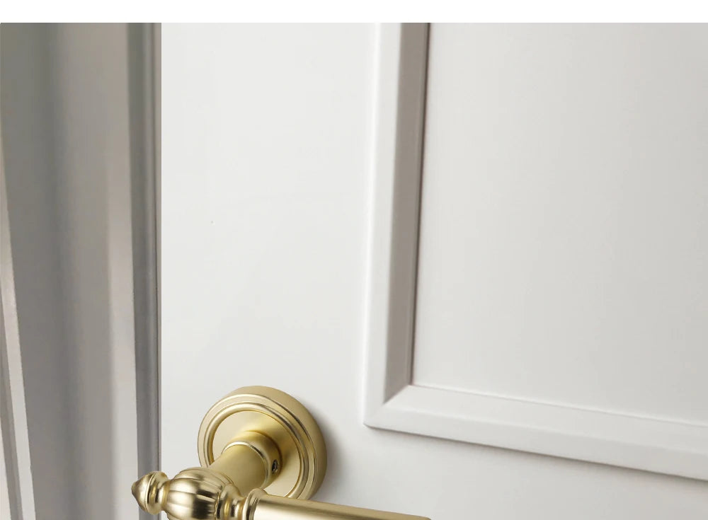 French door lock for indoor and household use, copper brushed matte wood door, split handle, bedroom silent lock
