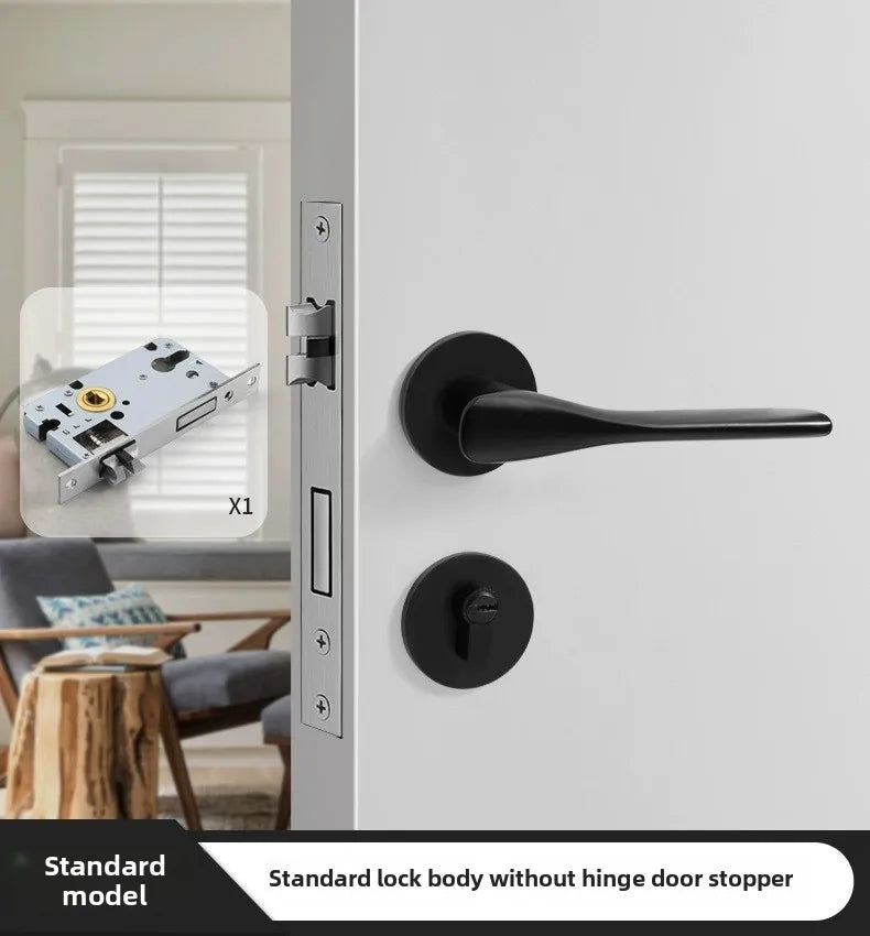Black American Style Indoor Door Lock, Integrated Magnetic Silent Wooden Door Handle, Universal Home Bedroom Lock