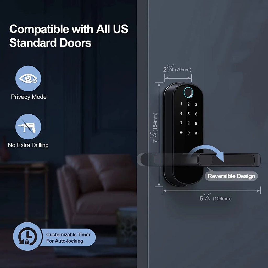 Smart Fingerprint Door Lock App Remote Control Keyless WIFI Digital Touchscreen Lock NFC IP67 Waterproof with 2 IC Cards
