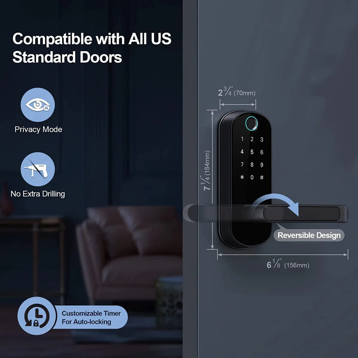 Smart Fingerprint Door Lock App Remote Control Keyless WIFI Digital Touchscreen Lock NFC IP67 Waterproof with 2 IC Cards