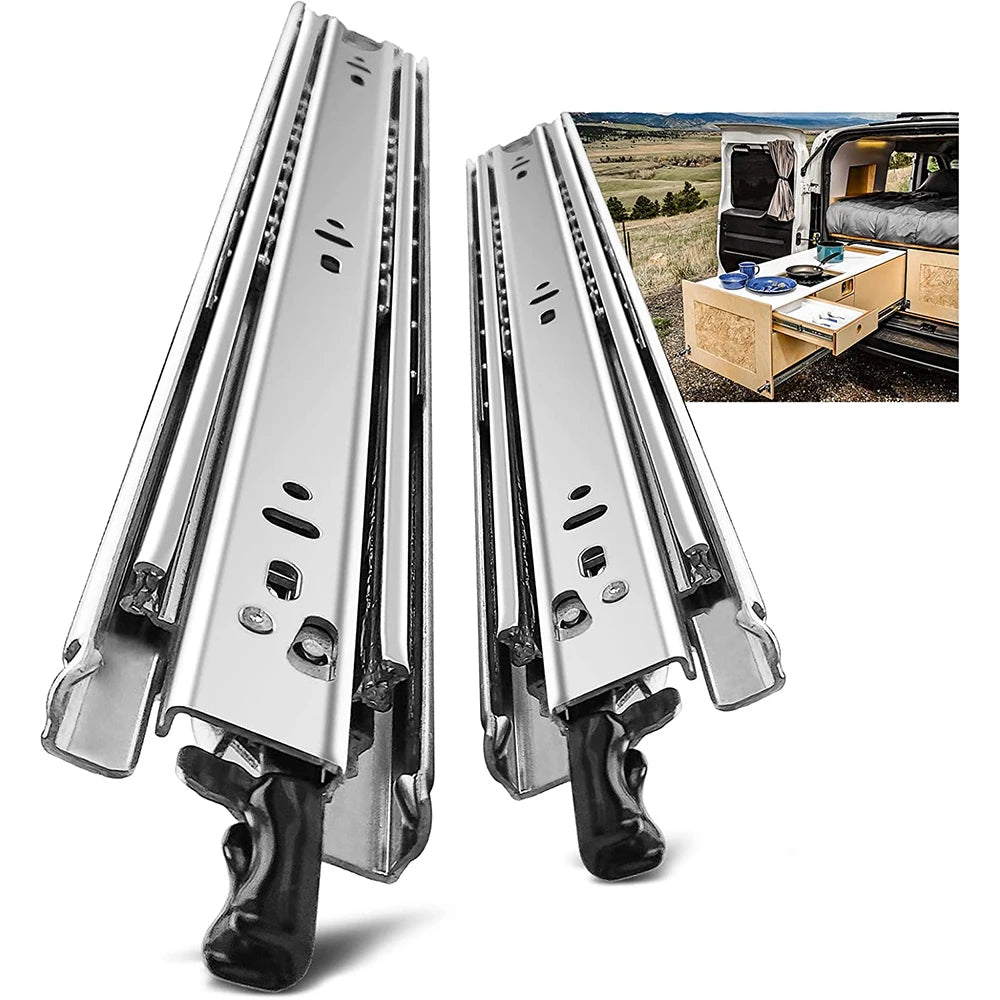 YOUTHUA 51mm heavy duty 68kg drawer slide rails, full extension, industrial drawer slides with inset image of van application.