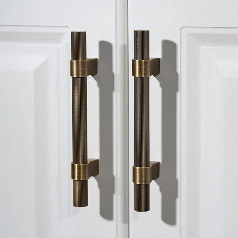 Antique French Straight-Grain Wardrobe and Shoe Cabinet Solid Brass Pull Handle in Bronze Color Exposed Knob Furniture Handle