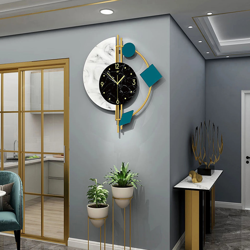 Silent Wall Clock for Living Room Bedroom Wall Decorations Creative Semicircle Marble Quartz Wall Clock Gift