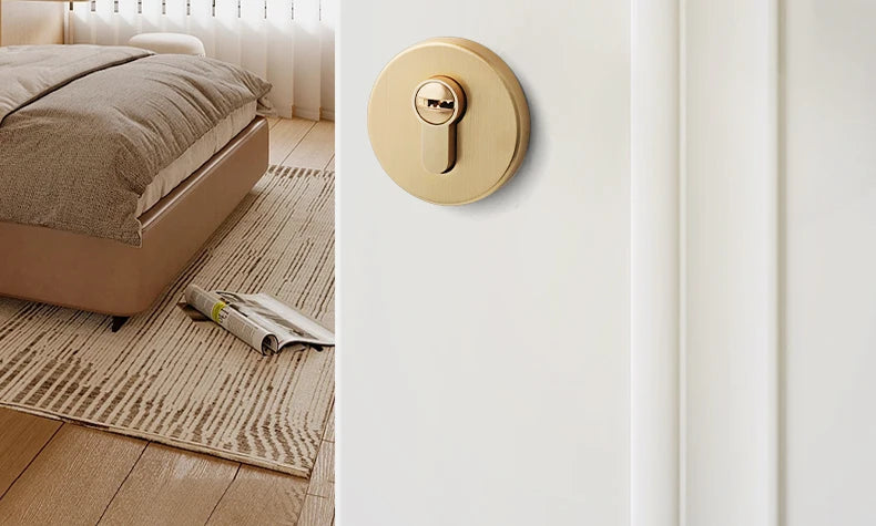 Golden luxury indoor bedroom door lock, silent wooden door lock, split matte brushed gold door lock