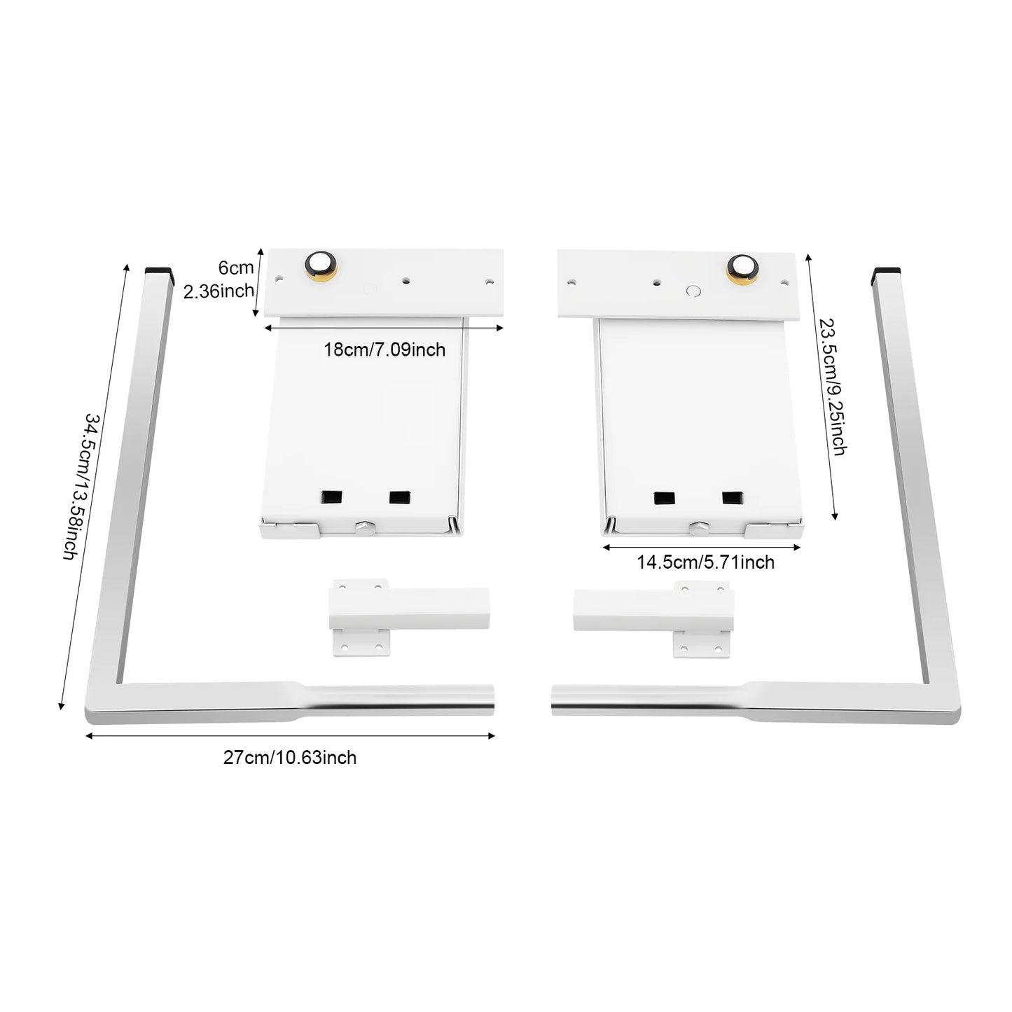 27*34.5cm Silver+ White Wall Bed Hinge Kit, 198kg Load-bearing Metal Bed Hinge Kit Suitable for Medium-sized Wall Beds
