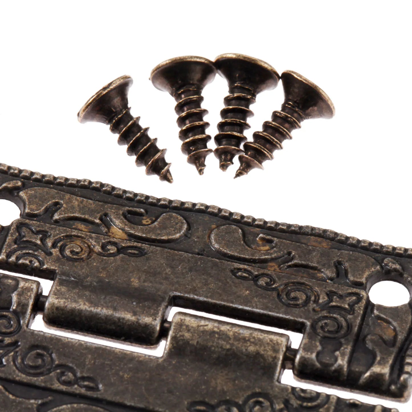 10pcs 35*23mm Decorative Mini Hinge For Jewelry Wooden Box Antique Bronze Hinges Cabinet Door Drawer Furniture Hardware + Screws