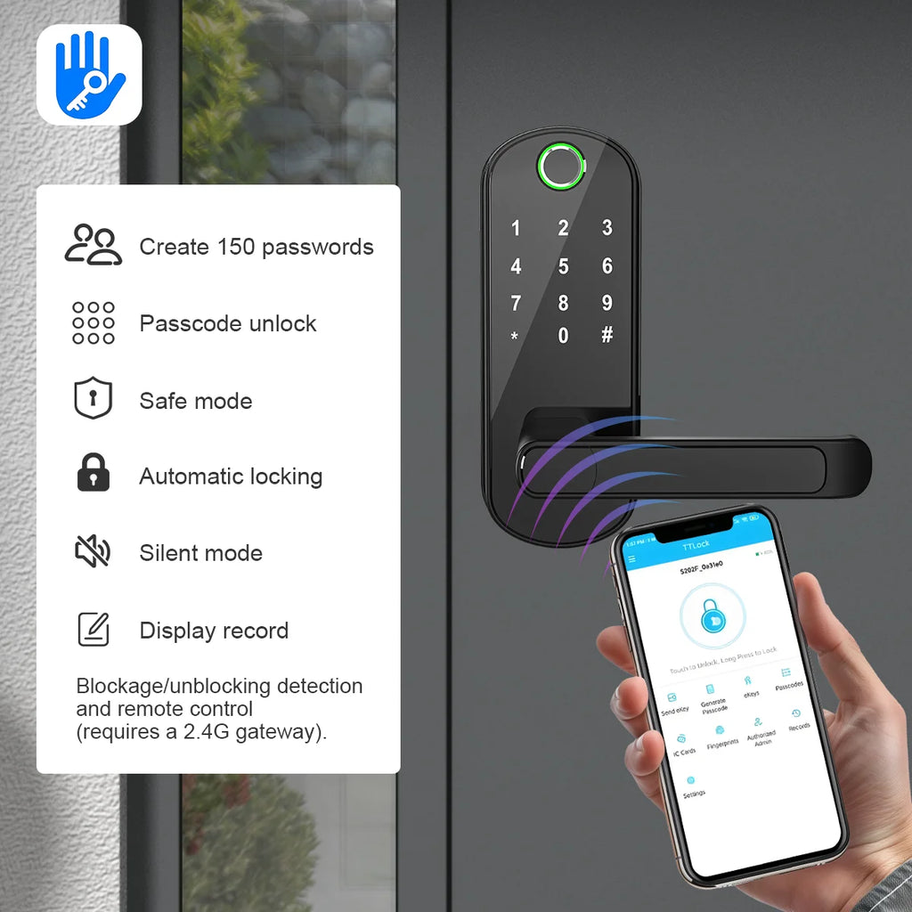 Smart Fingerprint Door Lock App Remote Control Keyless WIFI Digital Touchscreen Lock NFC IP67 Waterproof with 2 IC Cards