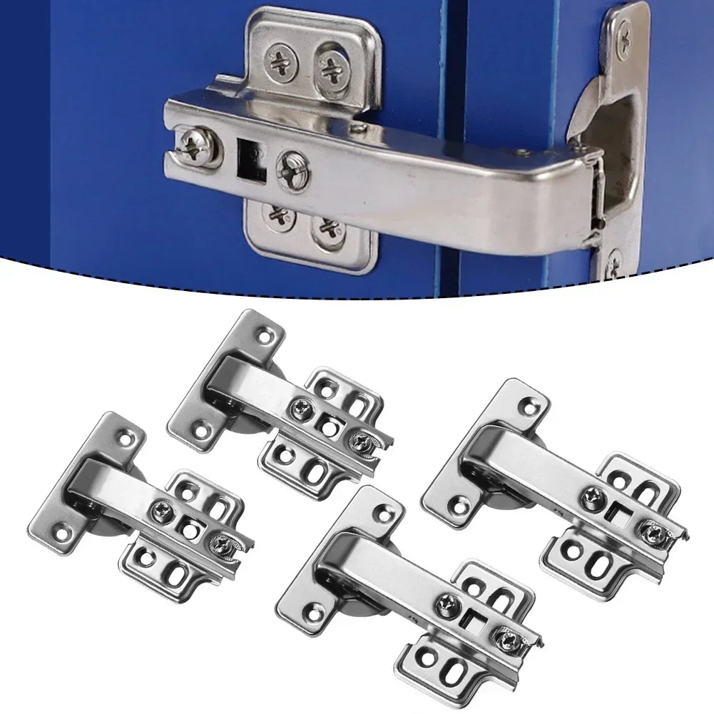 2pcs 90 Degree Buffer Hinge for Kitchen Cabinets, hydraulic folding door hardware in steel with screws, mounted on blue cabinet.