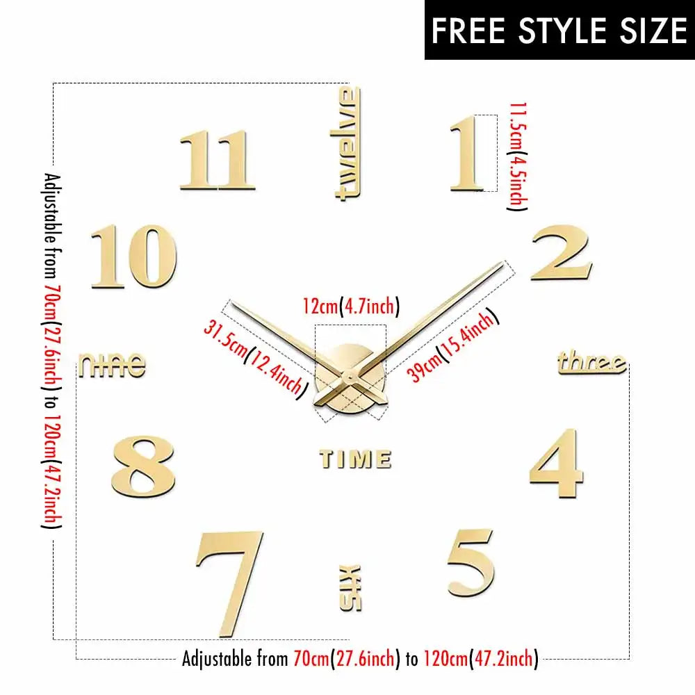 MCDFL 3D Large Wall Clock Self Adhesive Acrylic Mirror Stickers Giant Watches Timepiece Decoration Living Room for Home Interior