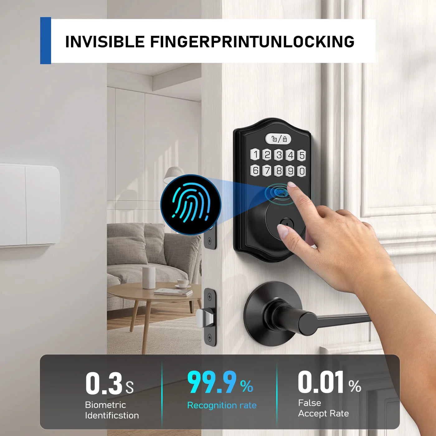 Fingerprint Door Lock Smart Deadbolt Lock Keyless Entry Door Lock Electronic Keypad Lock Easy to Install Ideal for Entry