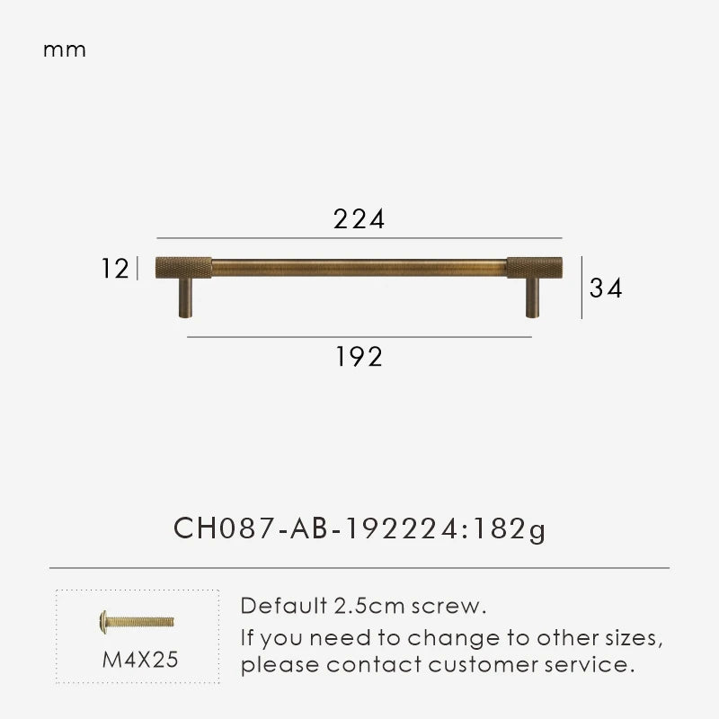 Nurlin Solid Brass Knurled Cabinet Knobs Wardrobe Handle T-bar Antique Bronze Gold Black Handle Available In Multiple Sizes