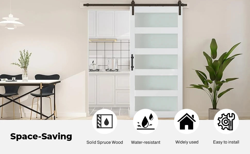 36"x84" Sliding Glass Barn Door and 6.6FT Hardware Kit Included, White Frosted Glass Barndoor with PVC Coated Surface
