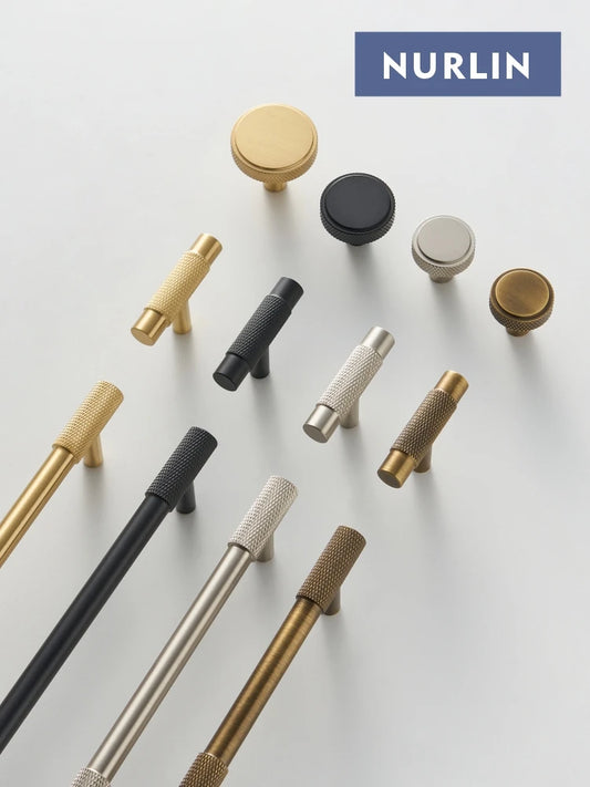 Nurlin Solid Brass Knurled Cabinet Knobs Wardrobe Handle T-bar Antique Bronze Gold Black Handle Available In Multiple Sizes