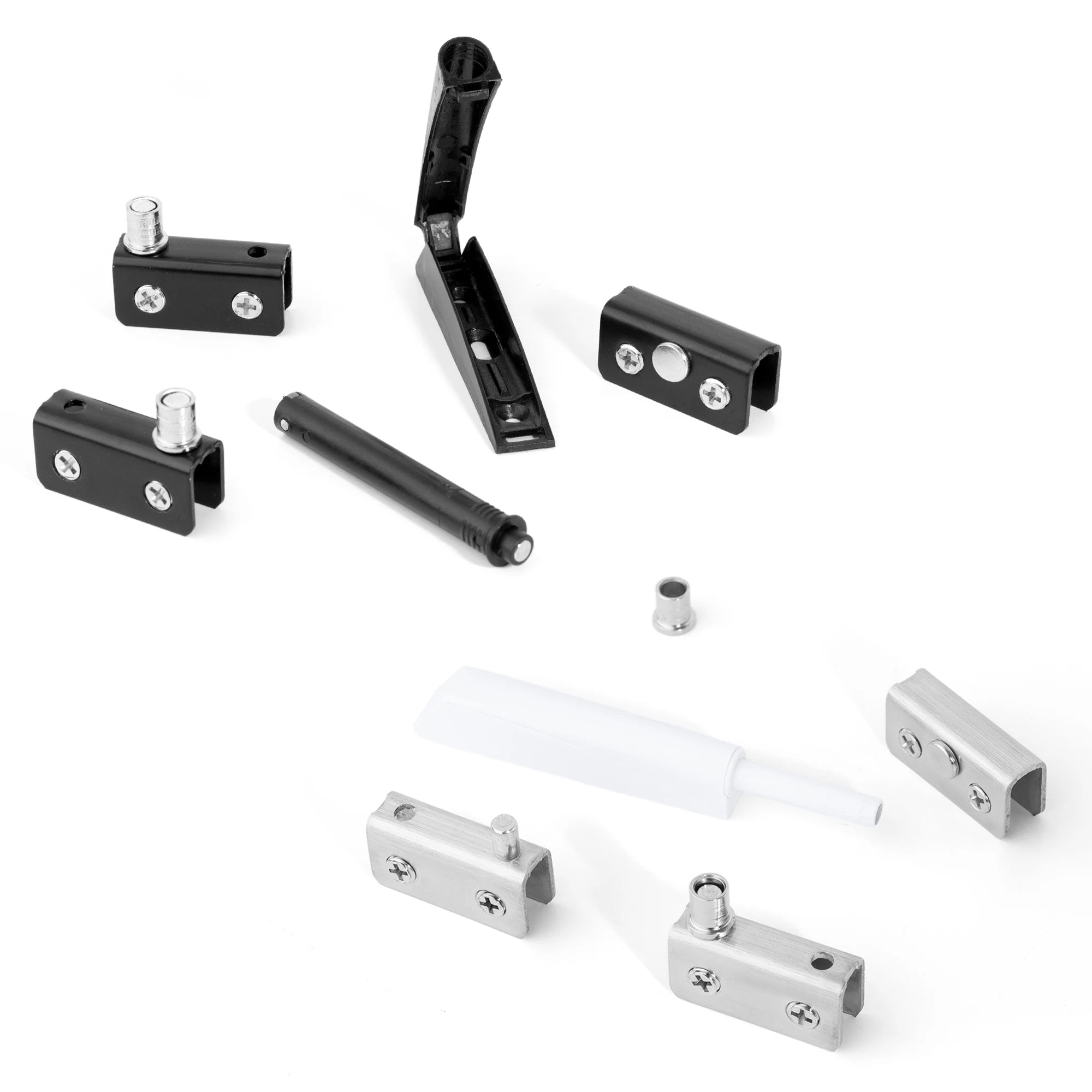 Stainless Steel Glass Door Pivot Hinge Set with Magnetic Catch Furniture Metal Black Rotating Hinge for Kitchen Cabinet Cupboard