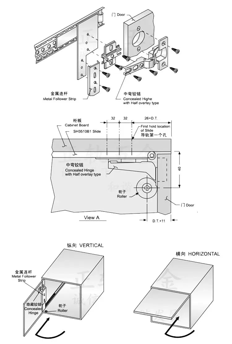 Hidden swing door slide rail Wardrobe wine cabinet TV cabinet door folding track save space Furniture hinge