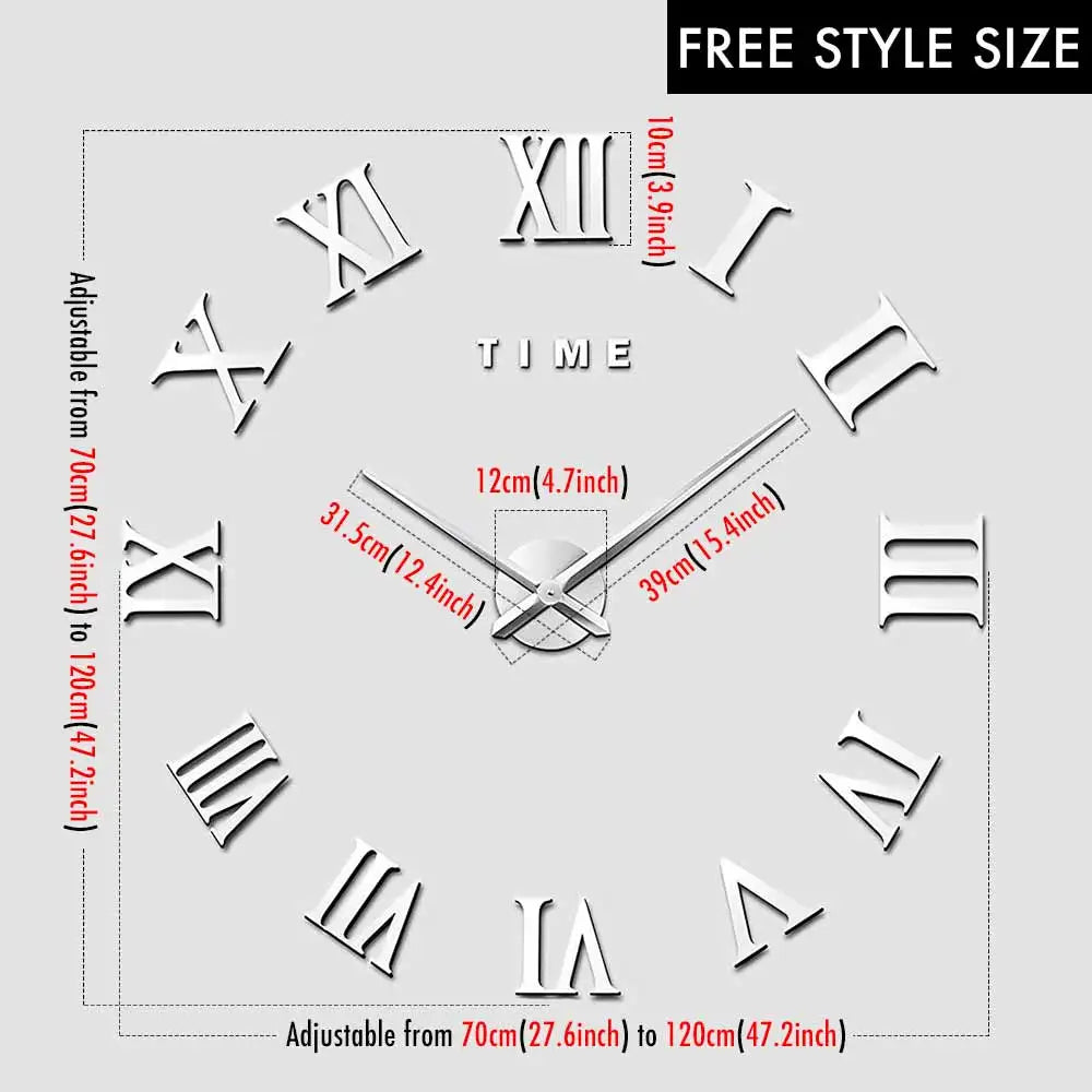 MCDFL 3D Large Wall Clock Self Adhesive Acrylic Mirror Stickers Giant Watches Timepiece Decoration Living Room for Home Interior