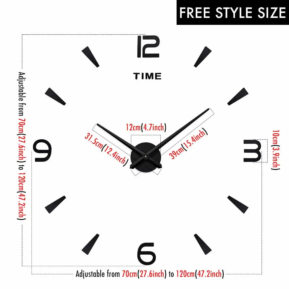 MCDFL 3D Large Wall Clock Self Adhesive Acrylic Mirror Stickers Giant Watches Timepiece Decoration Living Room for Home Interior