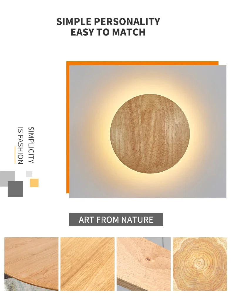Original LED Wooden Craft Wall Lamp with Light Source Wall-mounted Indoor Lighting Atmosphere Lights COB Chip Bedside Lamp