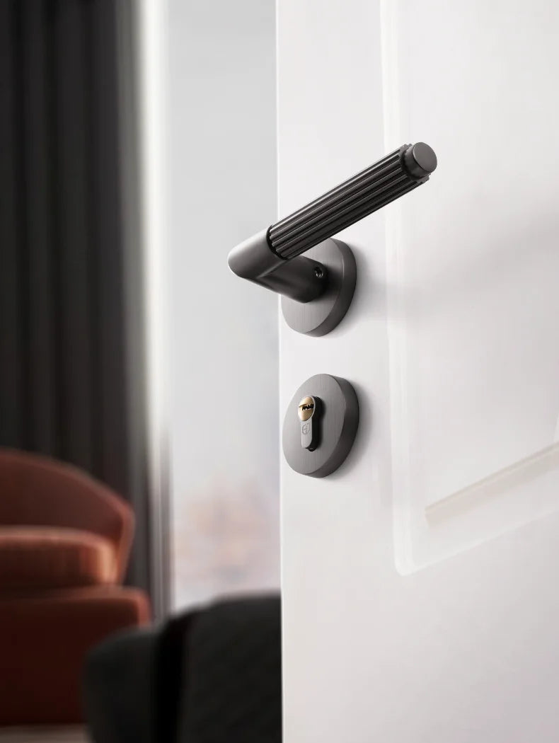 Bedroom door lock, room door handle lock, wooden door, household split lock Black gray brushed wire