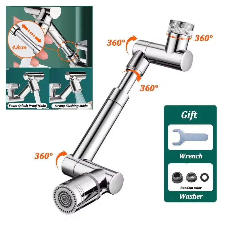 New Metal 1440 °Retractable Universal Robotic Arm Swivel Extension Faucet Aerator Kitchen Sink Faucet Extender 2 Water Flow Mode