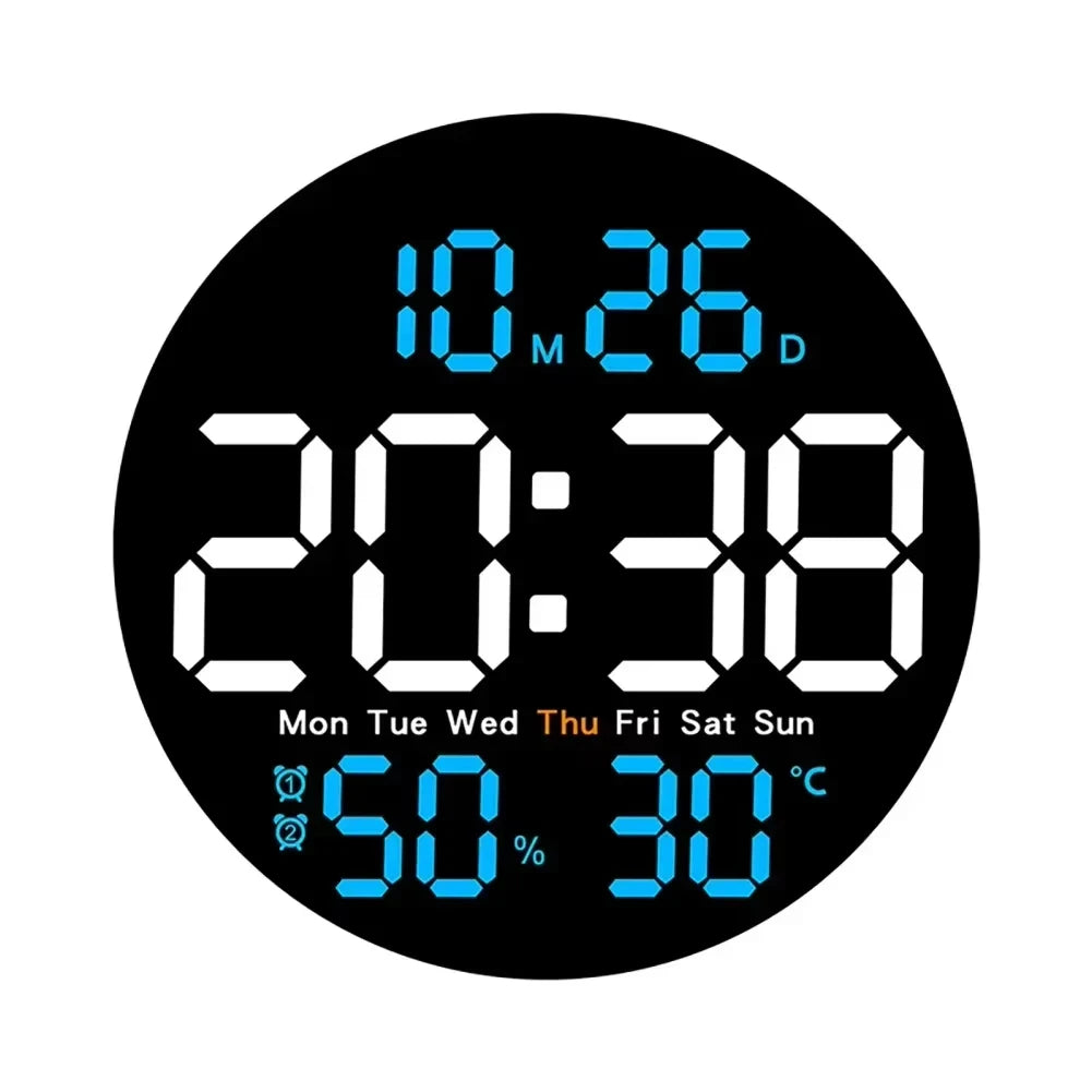 10 inch simple living room wall clock with control temperature humidity date week display countdown clock LED alarm clock