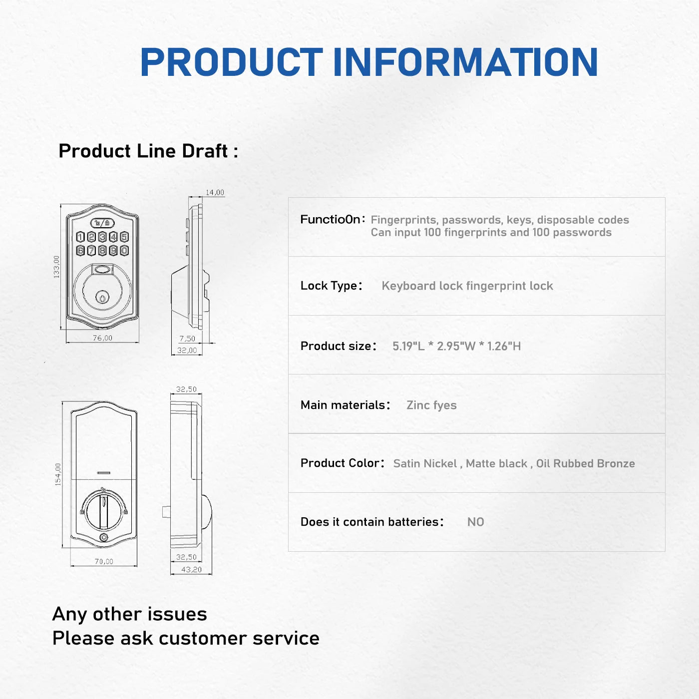 Fingerprint Door Lock Smart Deadbolt Lock Keyless Entry Door Lock Electronic Keypad Lock Easy to Install Ideal for Entry