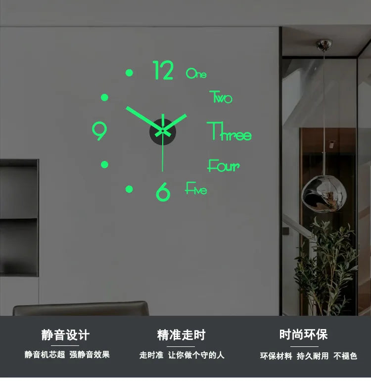 New 1pcs Creative luminous wall clock living room diy wall sticker clock mute clock  wall  home decoration