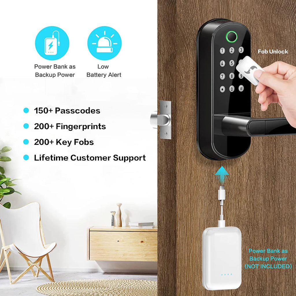 Smart Fingerprint Door Lock App Remote Control Keyless WIFI Digital Touchscreen Lock NFC IP67 Waterproof with 2 IC Cards