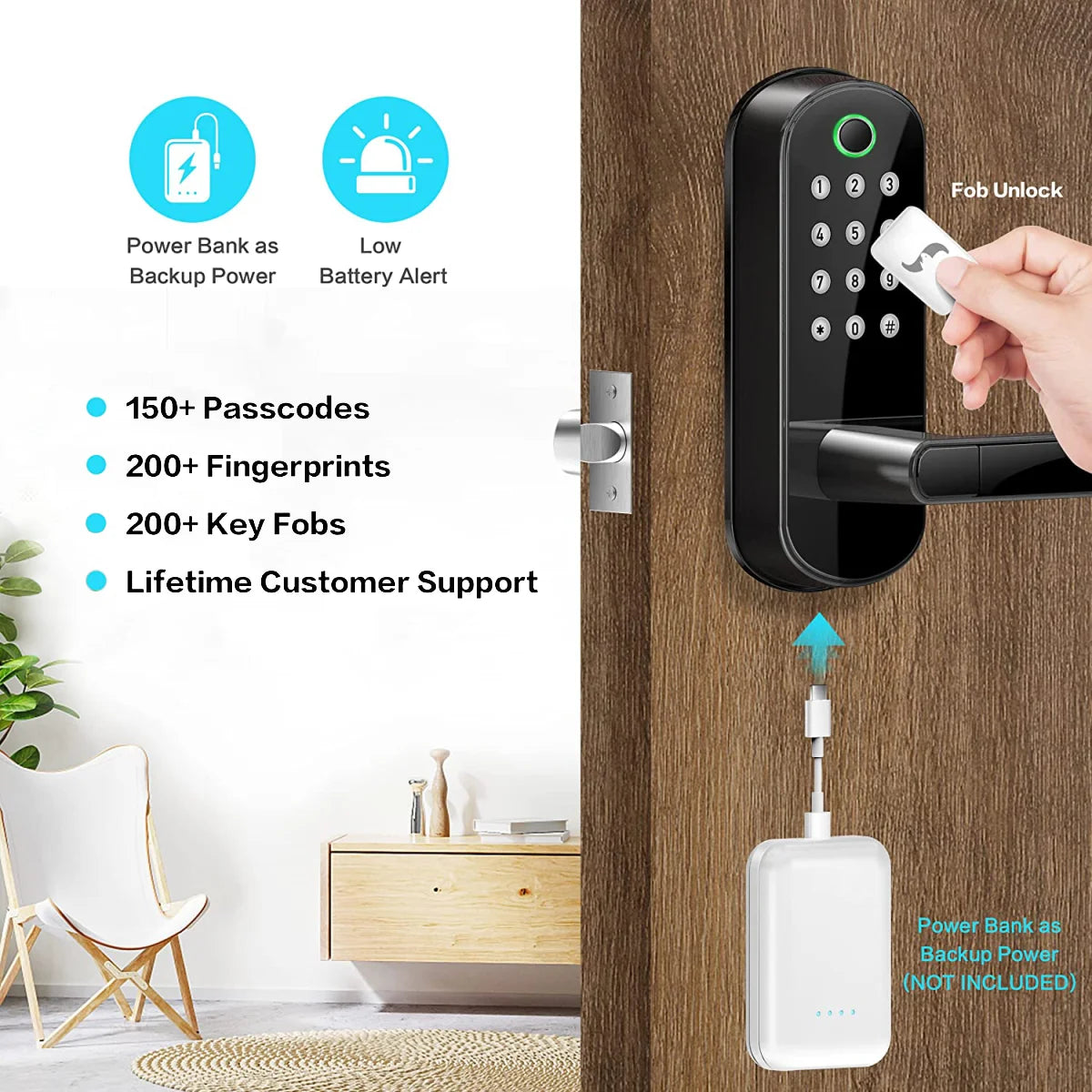 Smart Fingerprint Door Lock App Remote Control Keyless WIFI Digital Touchscreen Lock NFC IP67 Waterproof with 2 IC Cards
