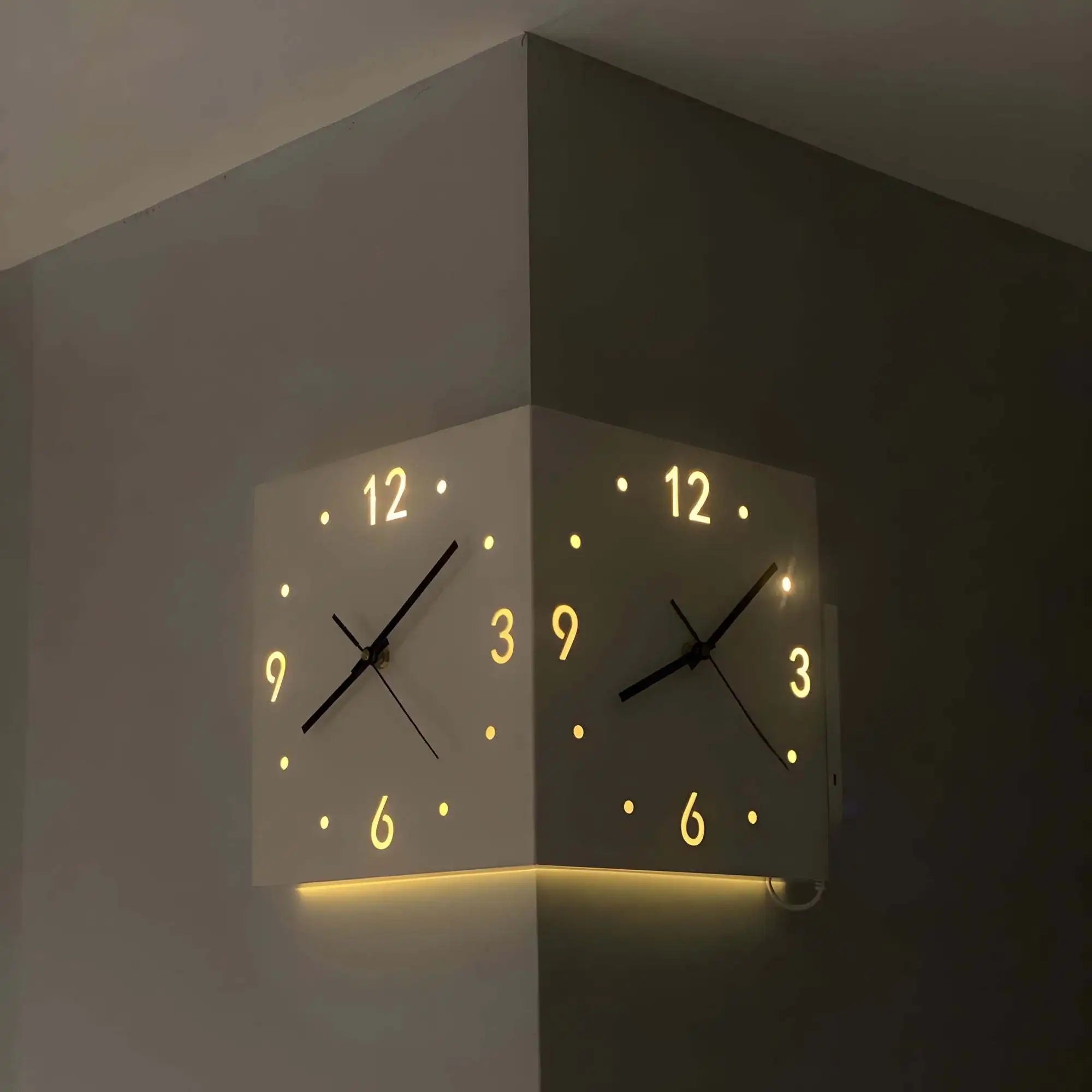 Corner Modern Wall Clock, Stylish Double-sided Luminous Wall Clock, Sensor Luminous Corner Wall Clock, Mute Wall Clock