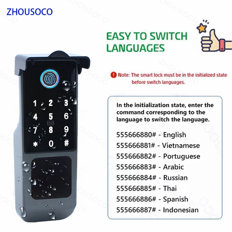 Fingerprint Lock Waterproof Tuya Wifi Remote Control Bluetooth TTLock App Card Digital Code Keyless Electronic Smart Door Lock