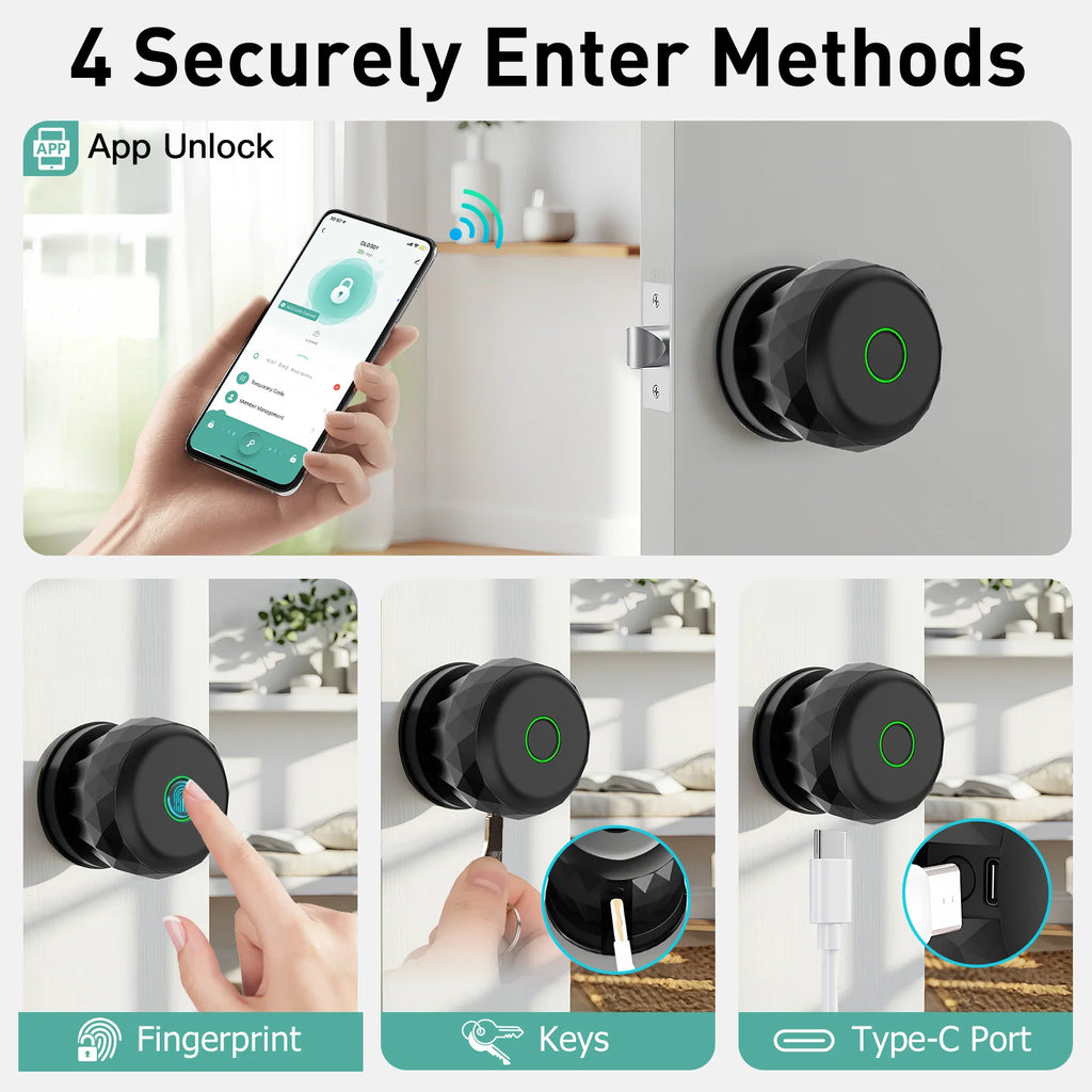 Fingerprint Door Lock Smart Door Knob, Smart Lock Biometric Keyless Entry Door Lock for Home Offices Front Door with App Control