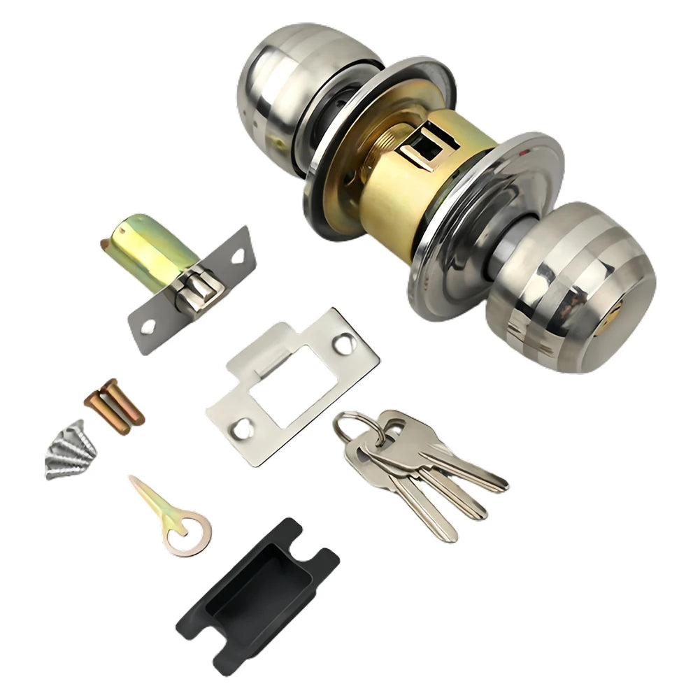 Keyed Entry Door Knob with Lock Round Door Knobs Stainless Steel Door Handle Lock for Indoor Doors Bedroom Bathroom
