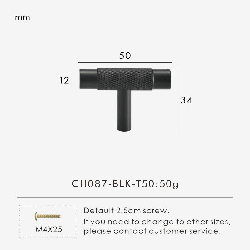 Nurlin Solid Brass Knurled Cabinet Knobs Wardrobe Handle T-bar Antique Bronze Gold Black Handle Available In Multiple Sizes