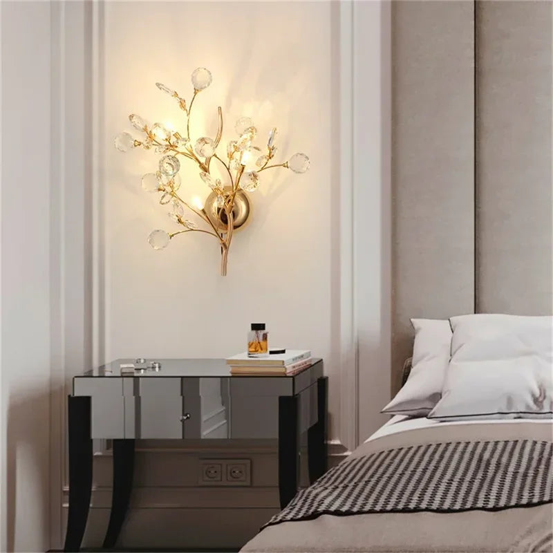 ELARA European Style Indoor Wall Lamp Gold Crystal Luxury Fixtures LED Modern Light Sconces for Home Decoration