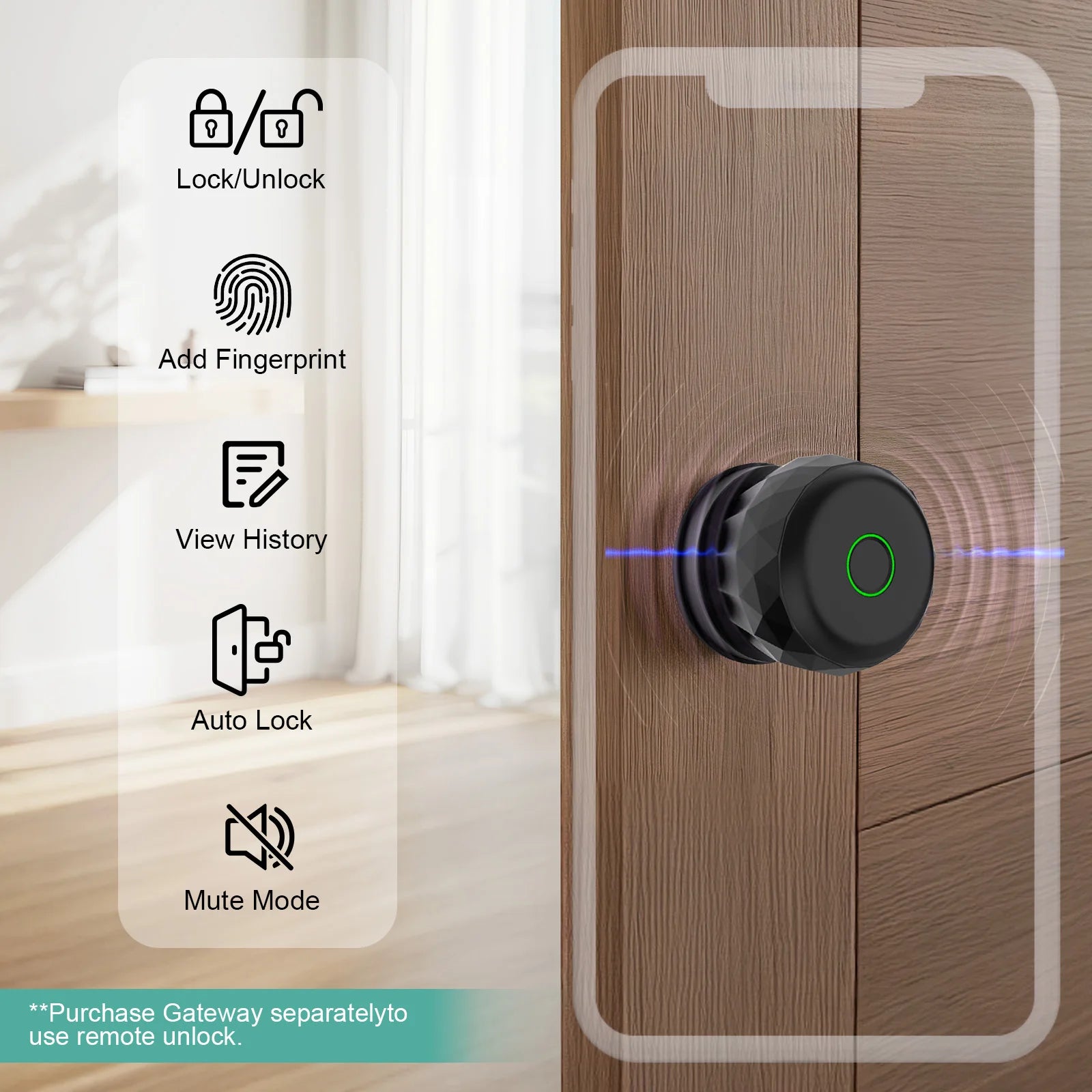 Fingerprint Door Lock Smart Door Knob, Smart Lock Biometric Keyless Entry Door Lock for Home Offices Front Door with App Control
