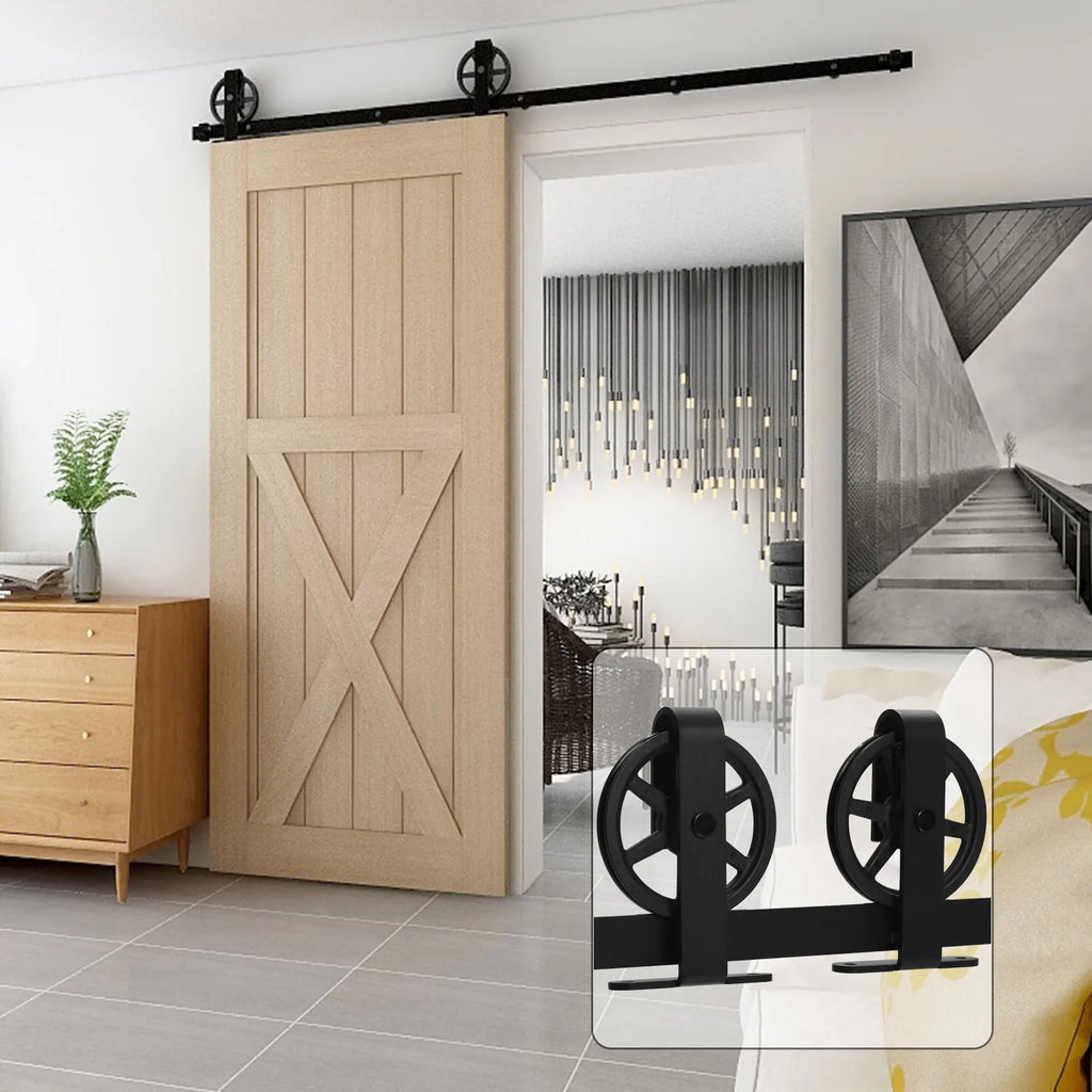 CCJH 2PCS Black Sliding Barn Wood Door Rollers Hanger Kit with Accessories (No Rail/No Doors) ,Can be Customed